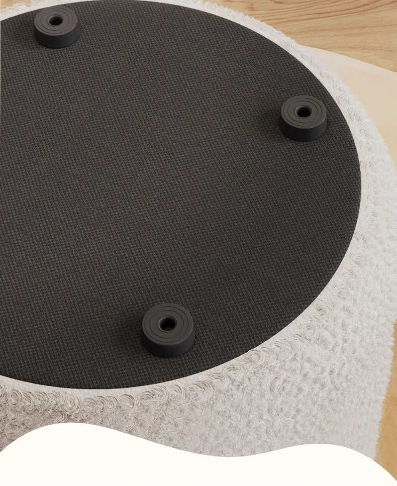 Creamy Household Stool for Girls, Makeup Seat, Bedroom Vanity Chair, Soft Lamb Wool Pouf, Minimalist Manicure, Round Ottoman