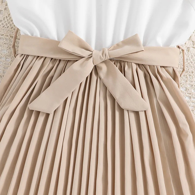 New Summer Fashion Summer Girls Dress Cute  Splicing Style Bow Sleeveless Princess Dresses For Kids Children Birthday Present