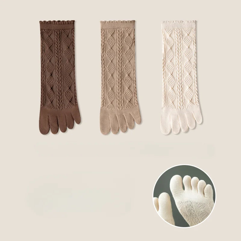 3 Pairs Summer Mesh Toe Socks Women Embroidered Floral Five Finger Socks High Quality Cotton Athletic Socks