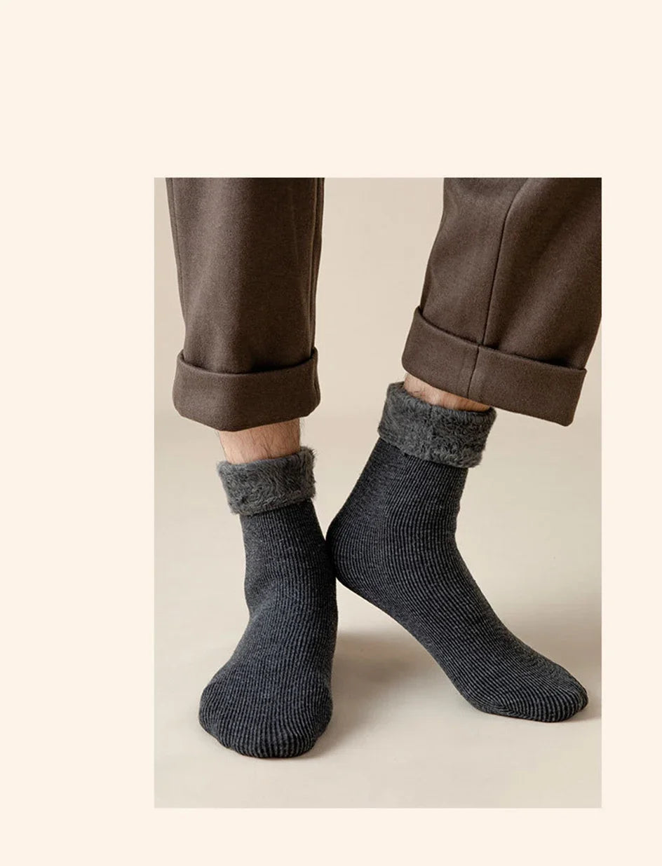 2 Pairs Men Winter Socks Warm Thicken Thermal Snow Boots Solid Color Floor Socks Soft Outdoor Anti-Cold Cashmere Socks