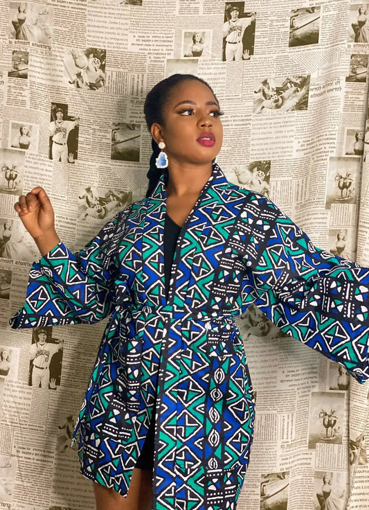 African  Printing Dress Women's Fashion Kimono Cardigan Coat Dashiki Geometric Belt Dress Plus Size Retro African Christmas Robe