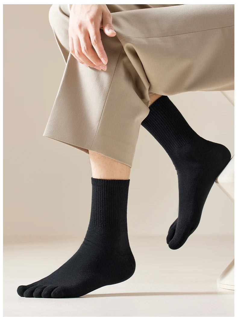 MiiOW 5Pairs Men Five Finger Long Socks Set Lycra Band Deodorant Antibacterial Sports Split Toe Stocking Causal Pure Cotton Sock