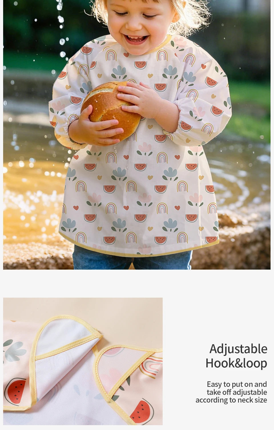 Elinfant Long Sleeve Baby Bibs Waterproof Feeding Eating Bibs Playing Painting Aprons Washable Coverall Highchair Cover