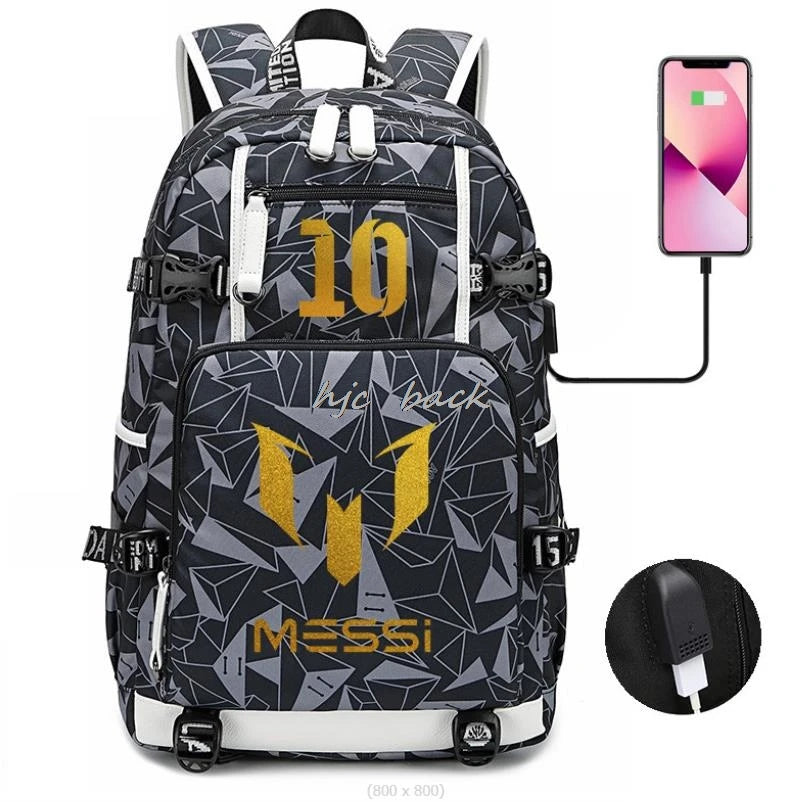 Football Stars Messi Backpacks Camouflage USB Teens School Bags Waterproof Boys Girls Casual Travel Laptop knapsacks Best Gift