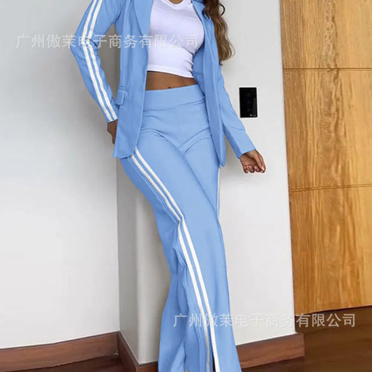 2025 Khaki Side Double Sports Ribbon Splicing Slim Lapel Suit Low Waist Split Straight Pants