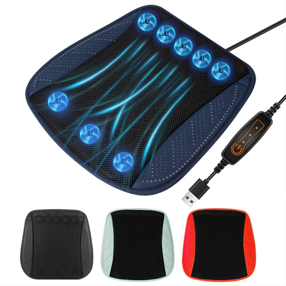 Car Cooling Cushion with Fan Universal Ice Silk Seat Cushion Blowing Ventilation Summer Cool Air Seat Cushion Car Interior Acces