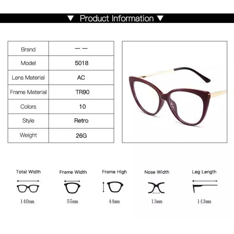 Anti Radiation/Blue Light Eyeglasses Replaceable Lens Cat Eye Computer Glasses