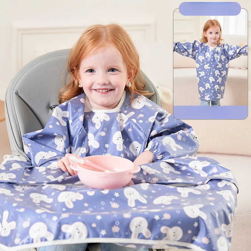 Waterproof Coverall Baby Feeding Bibs for 6 Month To 5 Years Old Toddler Long Sleeve Weaning Bib Attaches To Highchair and Table