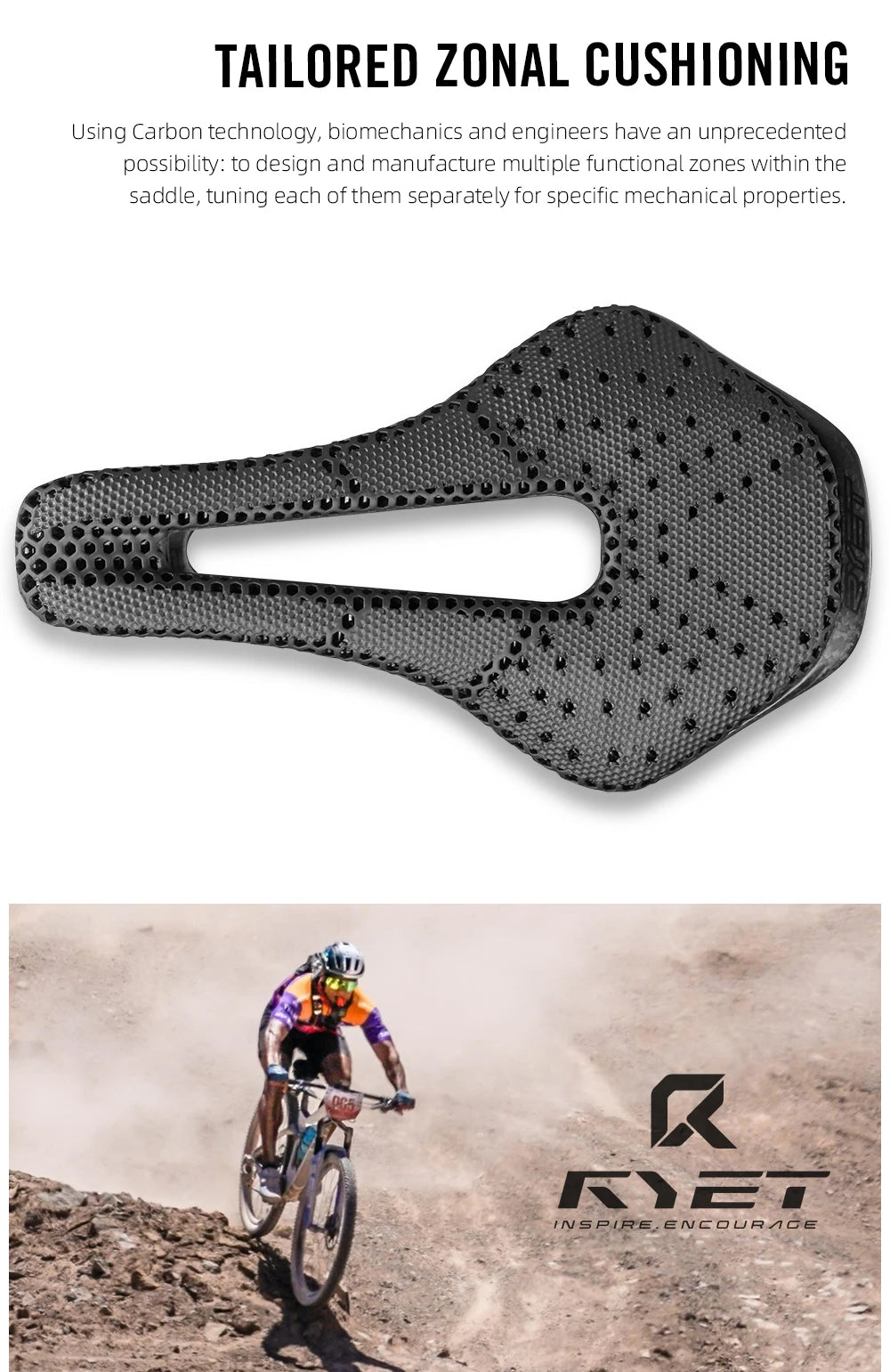 2024 RYET 3D Printed Saddle Ultralight Hollow Comfortable Full Carbon MTB Road Racing Bike Cycling Seat Bicycle Cushion Parts