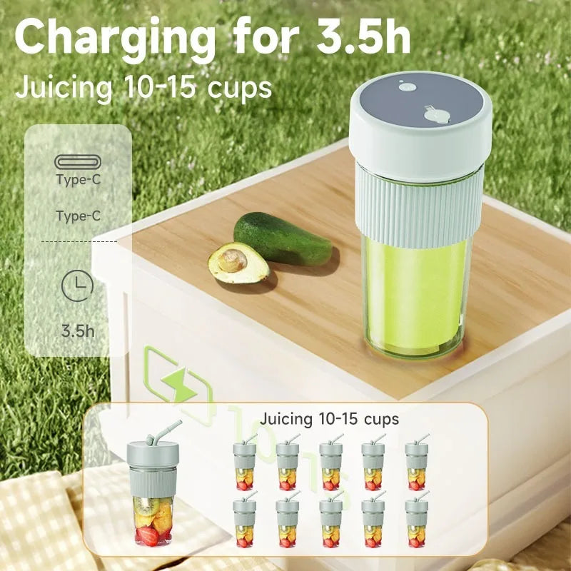 Electric Fruit Juicer Portable Wireless Blender Juice Mixer Mini Juice Cup With Straw Electric Juicer With 6-Blade USB Charging