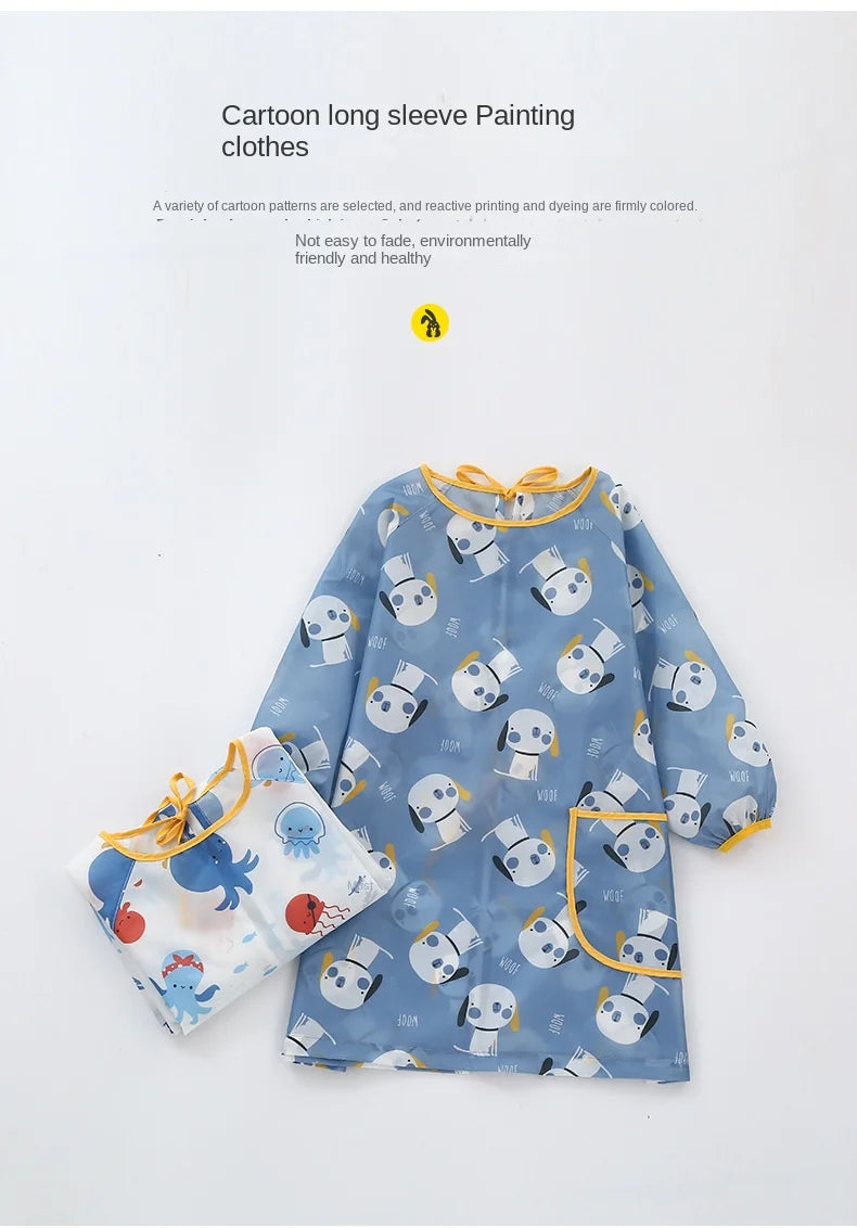 Children's Painting Blouse Waterproof and Anti-dirty Baby Eating Clothes Painting Small Apron Long-sleeved Art Kindergarten Bibs