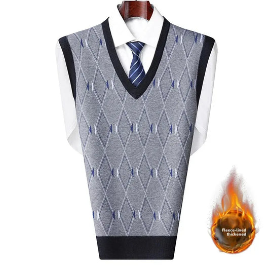 Men's Sweatvest Knit Vest 2023 Autumn Winter New Style Casual Fashionable V-Neck Middle-Aged And Elderly Pullover