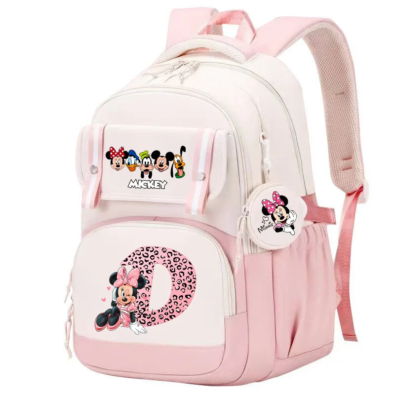Minnie Mouse Backpack Student Boy Girl Schoolbag Kid Teenager Cartoon Bookbag Daypack Travel Commute Knapsack With Coin Purse