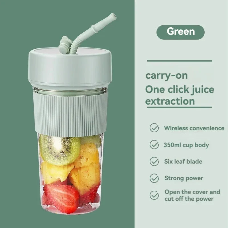 Electric Fruit Juicer Portable Wireless Blender Juice Mixer Mini Juice Cup With Straw Electric Juicer With 6-Blade USB Charging