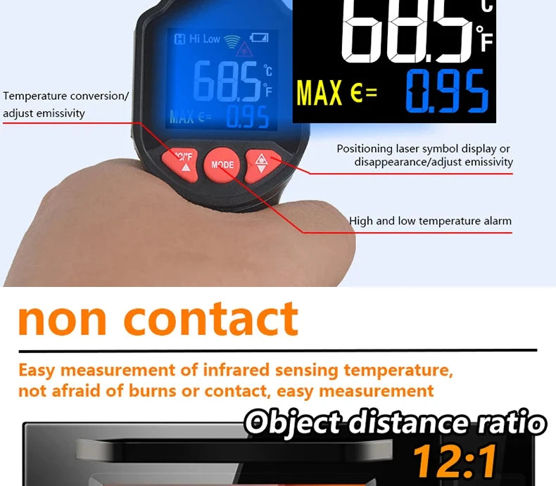 -50~800℃ Digital Thermometer Infrared Thermometers  Non-contact Pyrometer Kitchen Laser Temperature Meter Hygrometer Mestek