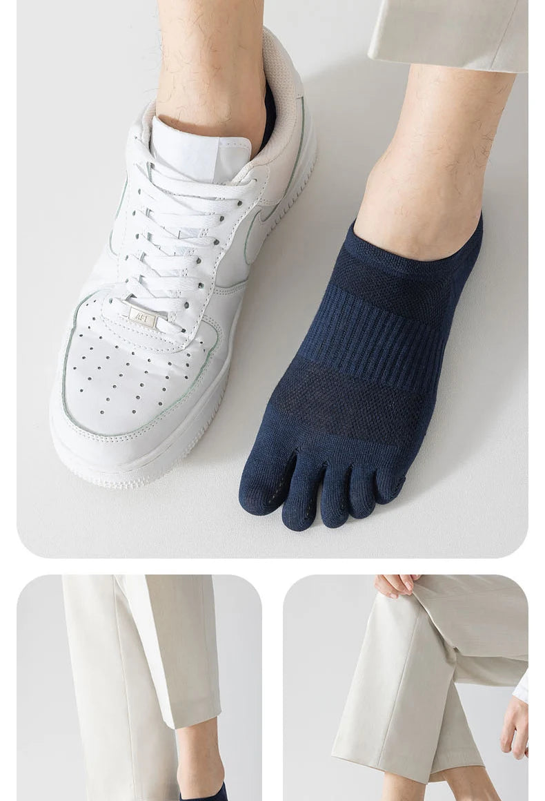 MiiOW Pure Cotton Five Finger Short Socks Men Sweat Absorbent Antibacterial Breathable Mesh Boat Socks Running Sports Toe Sock