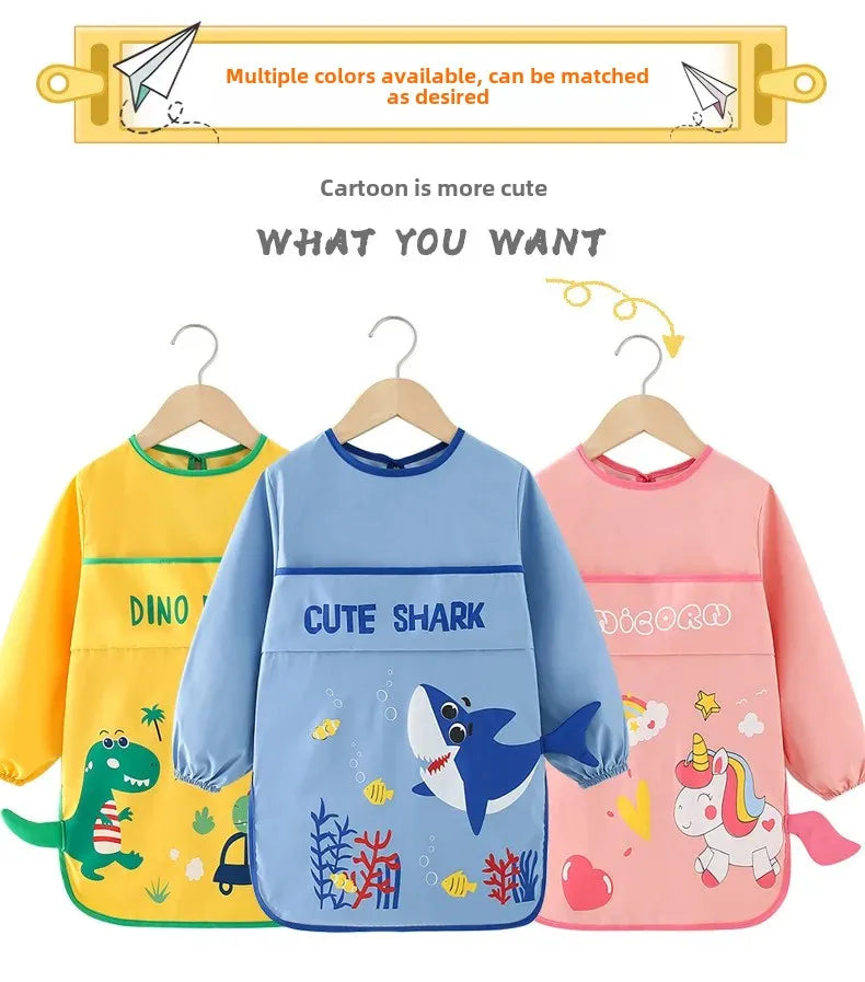 Waterproof Baby Bibs for Eating And Drawing Anti-Dirty Children Cover up Summer Nursery Baby Food Tray Toddler Feeding Apron