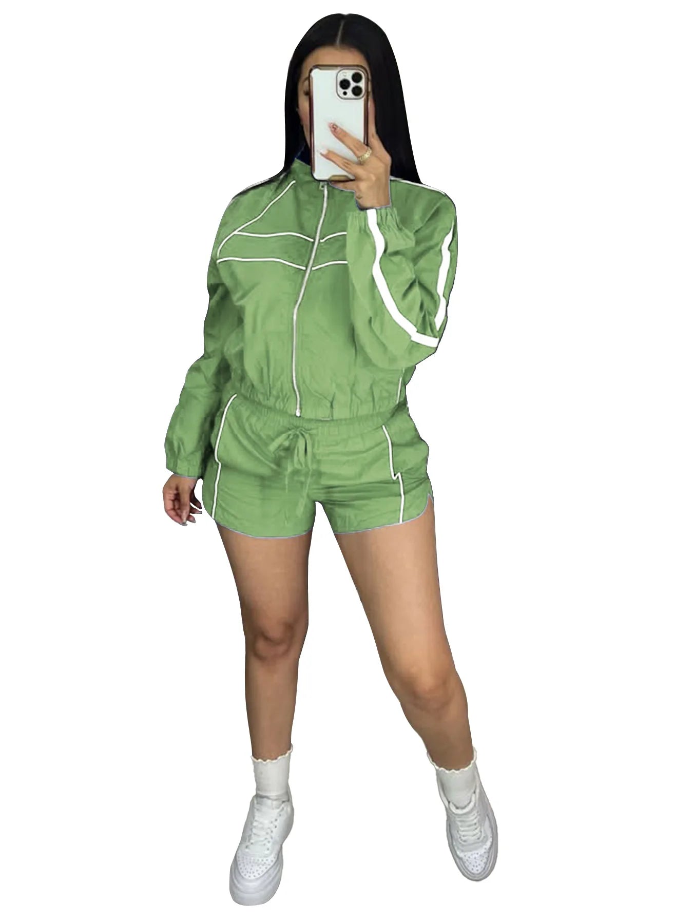 Shorts Pant Set Women Two Piece Sets Turn Down Collar Matching Sets Zipper Coats High Waist Y2k Streetwear Elegant Short Pants