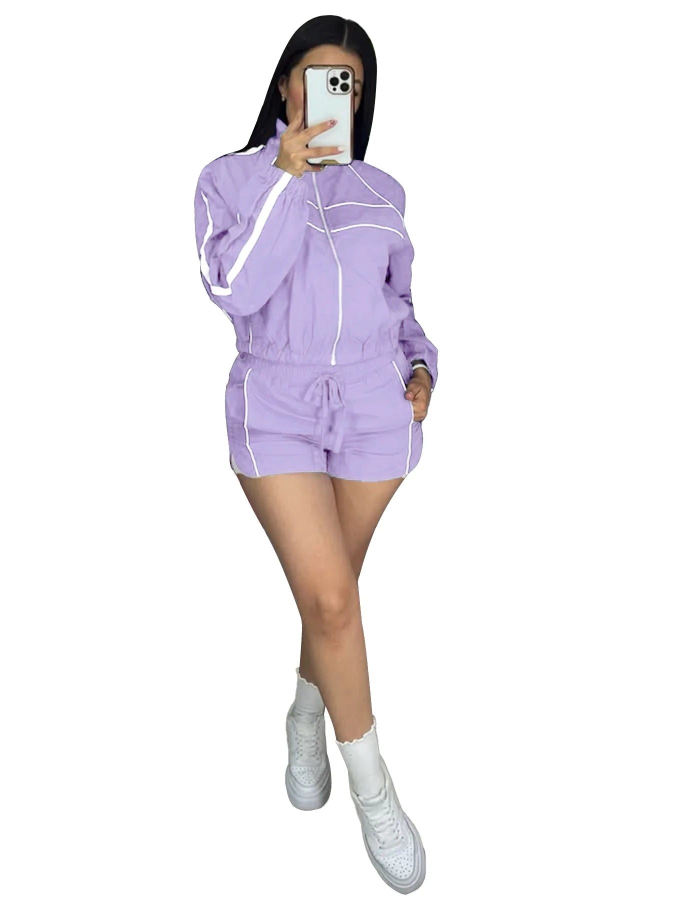 Shorts Pant Set Women Two Piece Sets Turn Down Collar Matching Sets Zipper Coats High Waist Y2k Streetwear Elegant Short Pants