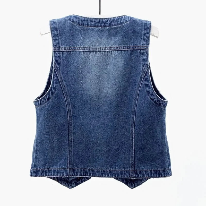 Fashion Denim Vest Female Streetwear V Neck Women Vest Summer Large Size Waistcoat Jeans Tops Sleevless Jacket Chaleco Mujer 6XL