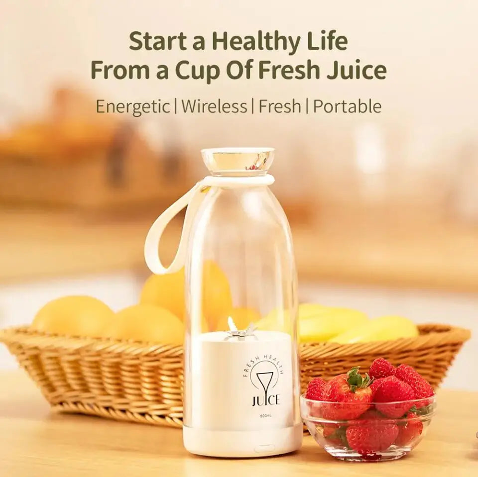 500ml Portable juicer Rechargeable Wireless Fruit Mixer Fresh Juice Bottle Blender 6 Blades Food Milkshake Ice Crush Cup 2400mAh