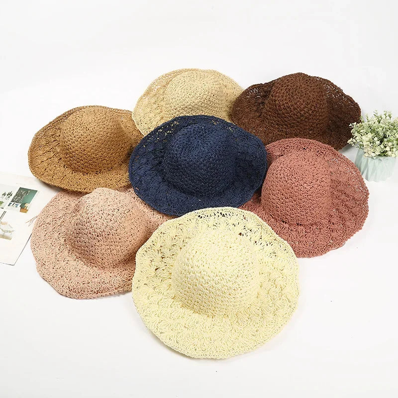 Summer Straw Hat for Women Large Brim Sun Hat Folding Travel Beach HatSun Shade Parent-child Hat Mom Girls Sun Hats