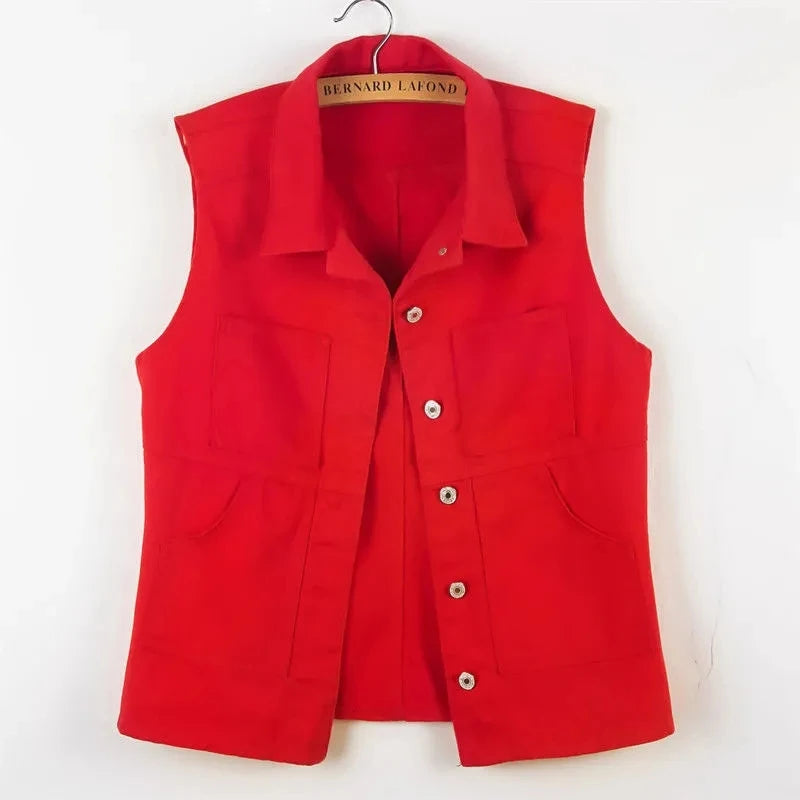 Middle length Denim Vest Women New Spring Autumn Slim Jeans Vest Jackets Female Casual Sleeveless Waistcoats Cowboy Coat Tops