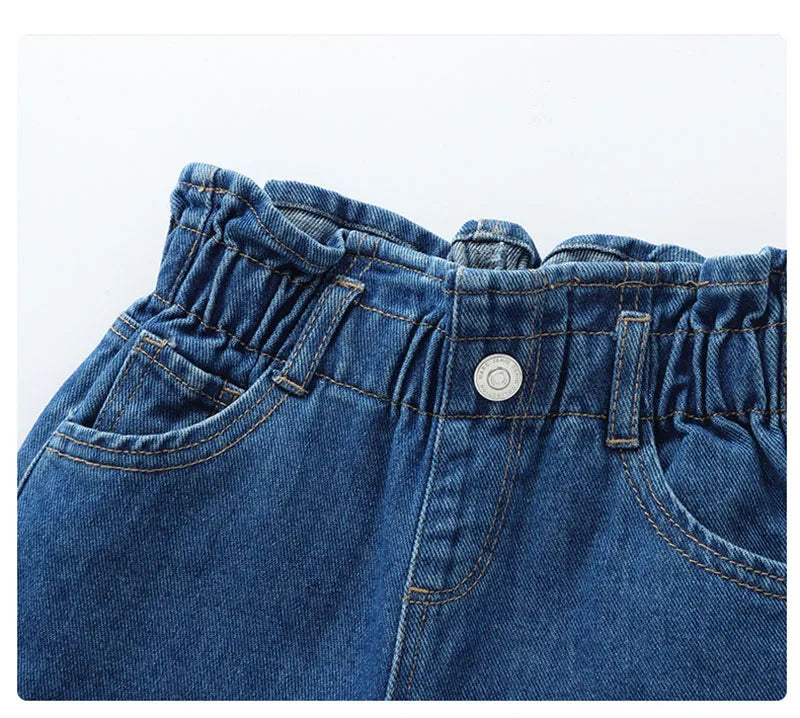MILANCEL New Spring Kids Jeans Girls Cute Solid Color Denim Blue Pants Children Loose Trousers