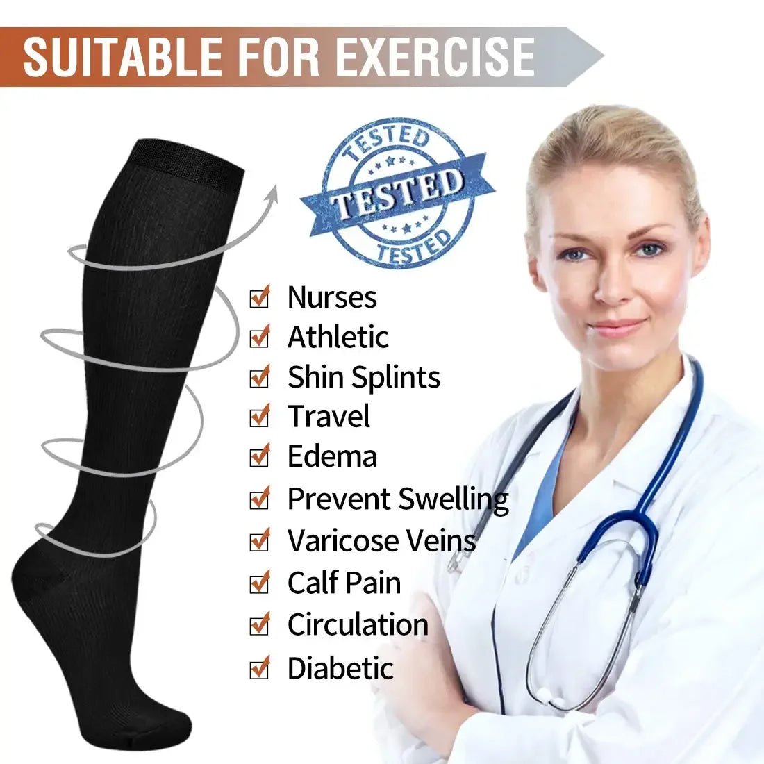 5 Pair Compression Socks Men Running Sport Socks Knee High 20-30mmHg Medical Edema Varicose Veins Women Compression Stocking