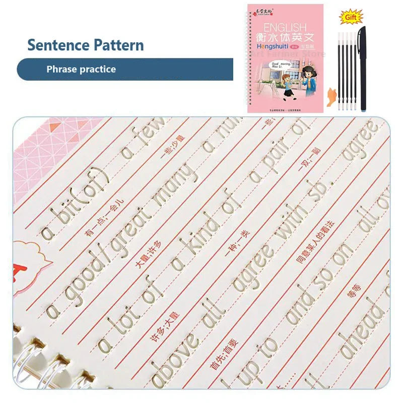 English Reusable Magic Book Copybook for Calligraphy Learning Alphabet Word Short Sentence Composition Handwriting Practice Book