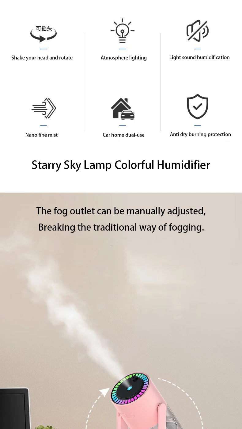 1PC 280ML Air Humidifier Colorful Atmosphere Light Mute Humidification Rotate Creative Colorful Cup Desktop Home Car Humidifier