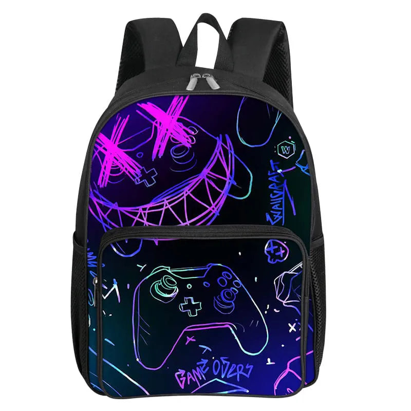 GamePad Pattern Square Front Pocket Backpack for Boy and Girls Best Gifts 3D Cartoon SchoolBags for Children