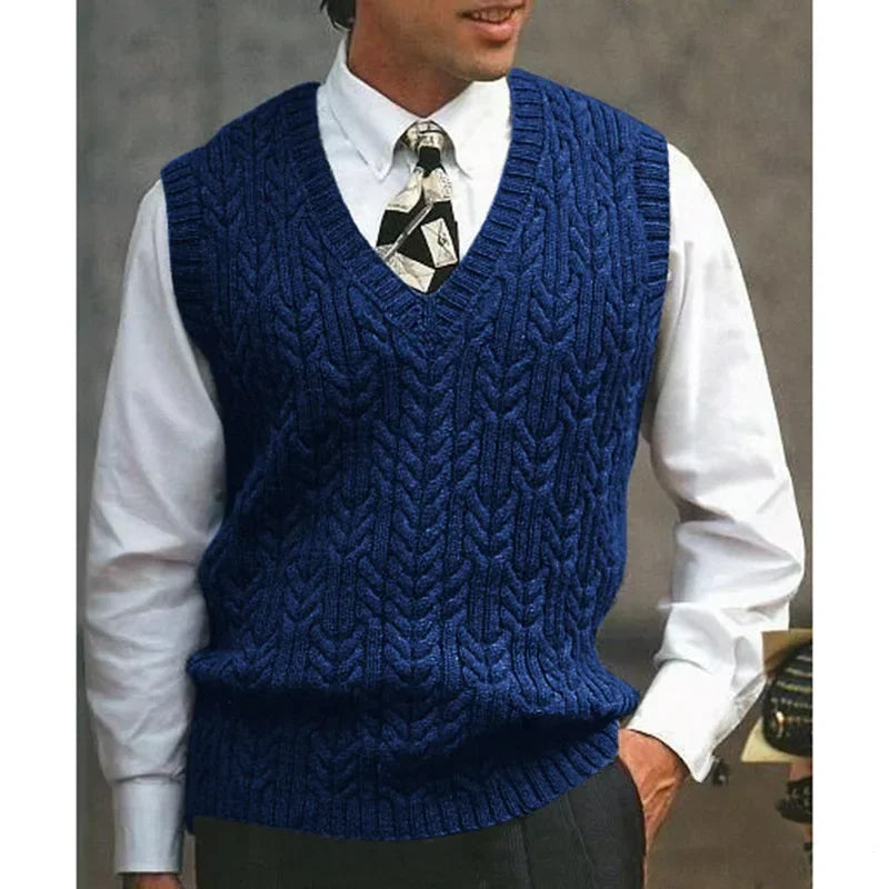 2025 Men's Autumn Winter Warm Casual Knitted Sweater Vest  Sleeveless V Neck Fleece Western Sweaters for Men Sueter Para Hombre
