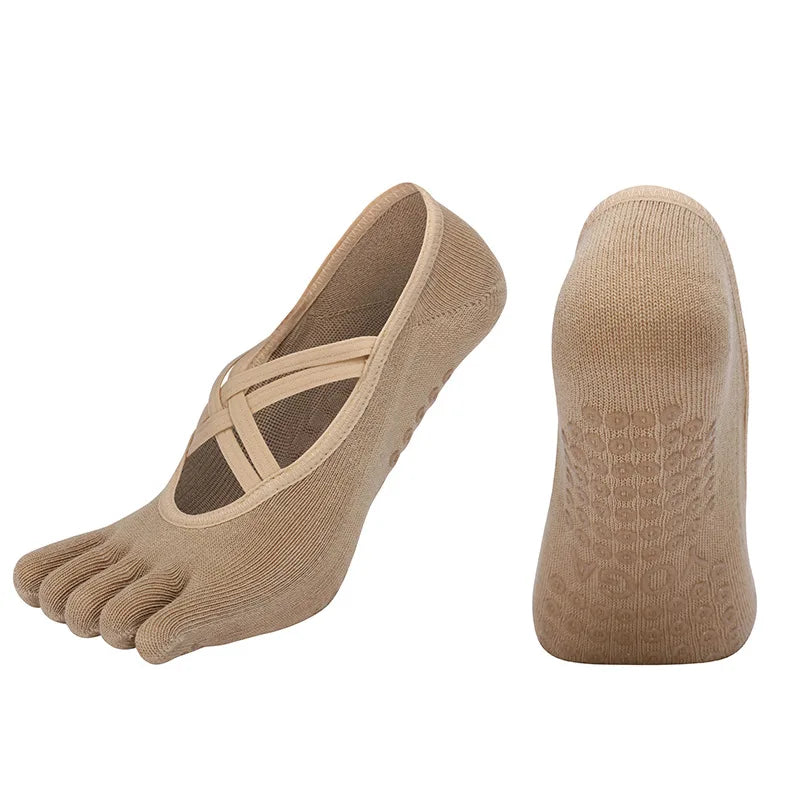 1/4 Pairs New Women Anti Slip Pilates Socks Five Toe Silicone Non-Slip Yoga Sock Bandage Ladies Fitness Sports Cotton Sock