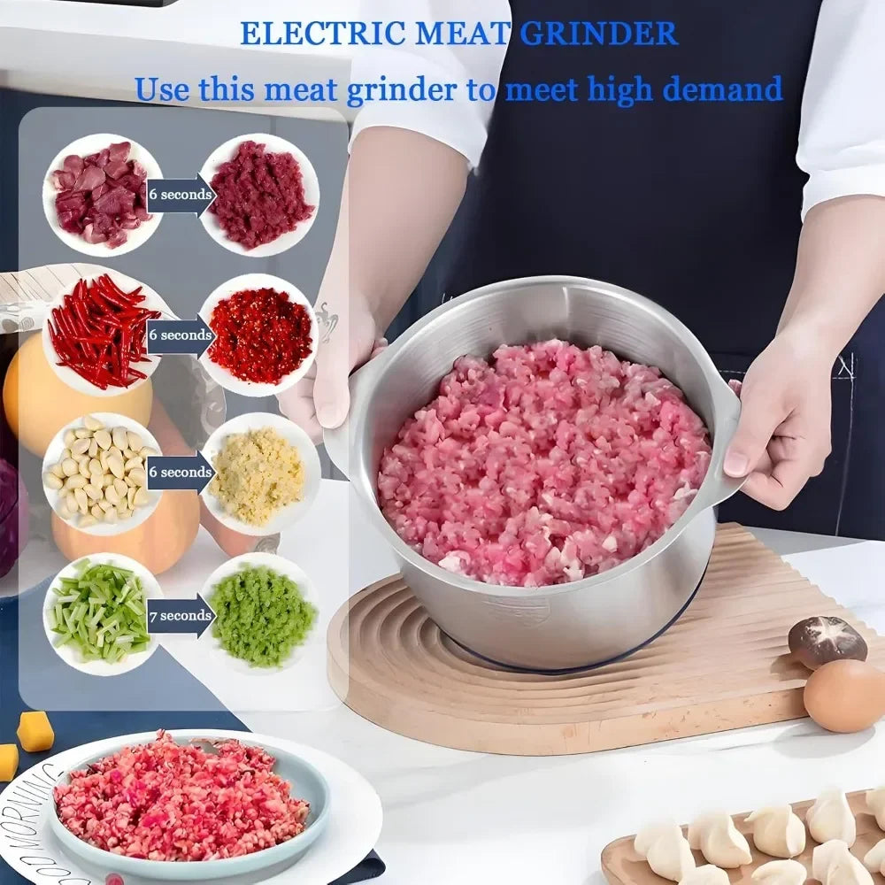 Electric Meat Grinder, Food Processor, Stainless Steel Meat Chopper, 5L Capacity Vegetable Chopper, Suitable for Food Chopping