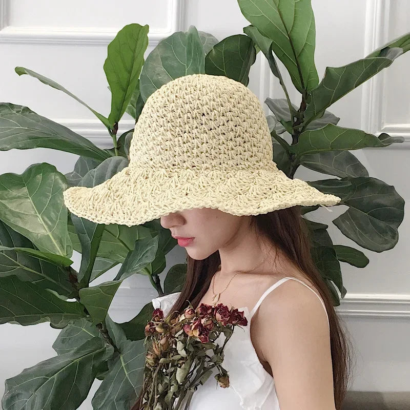 Summer Straw Hat for Women Large Brim Sun Hat Folding Travel Beach HatSun Shade Parent-child Hat Mom Girls Sun Hats
