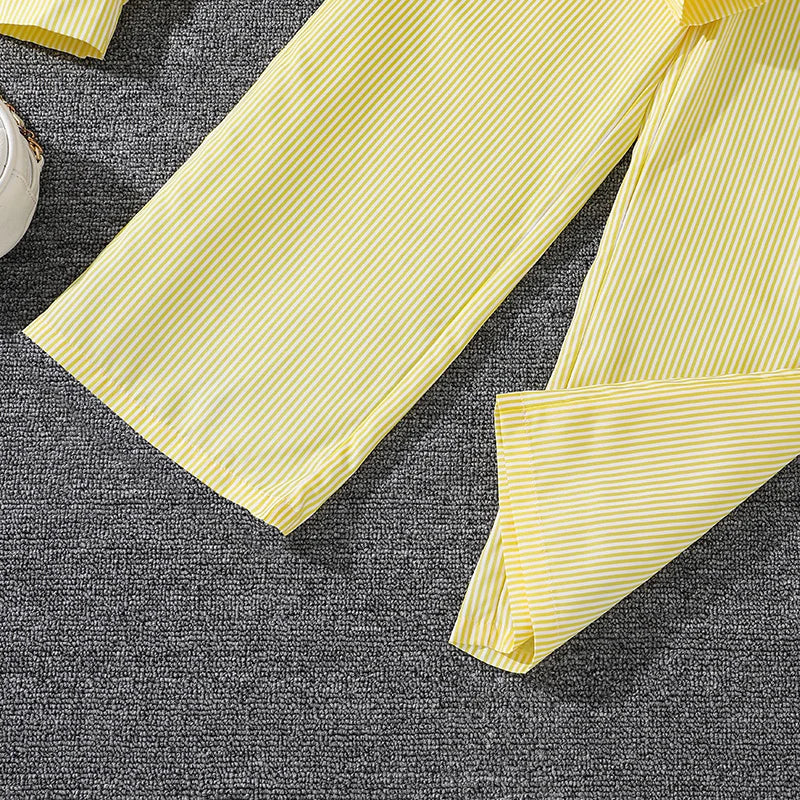 Kids Costume Suit For 4-12 Years Girls Pink Striped Long Sleeve Lapel Cardigan Shirt & Pants Daily Causal Style Comfortable Suit