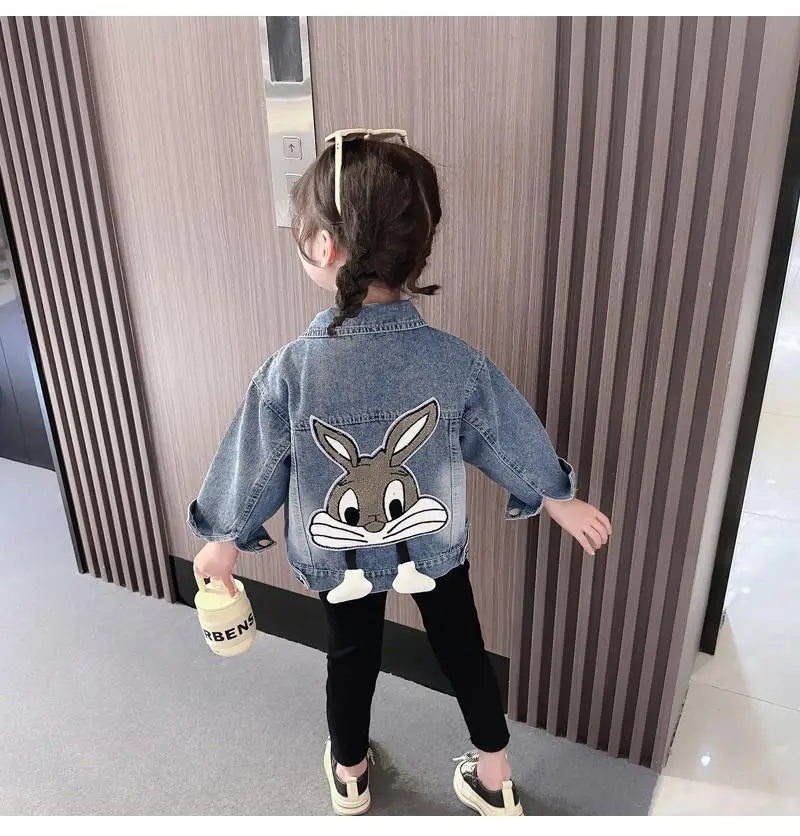 Kids Girls Denim Coat 2024 Spring and Autumn Jacket New Children's Cartoon Casual Jacket Baby Top Fashionable