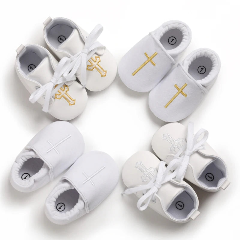 0-18 Months Infant Spring Shoe Newborn Infant Girls and Boys Recreational Baptism Non-Slip Walking Shoe White Soft-soled Sneaker