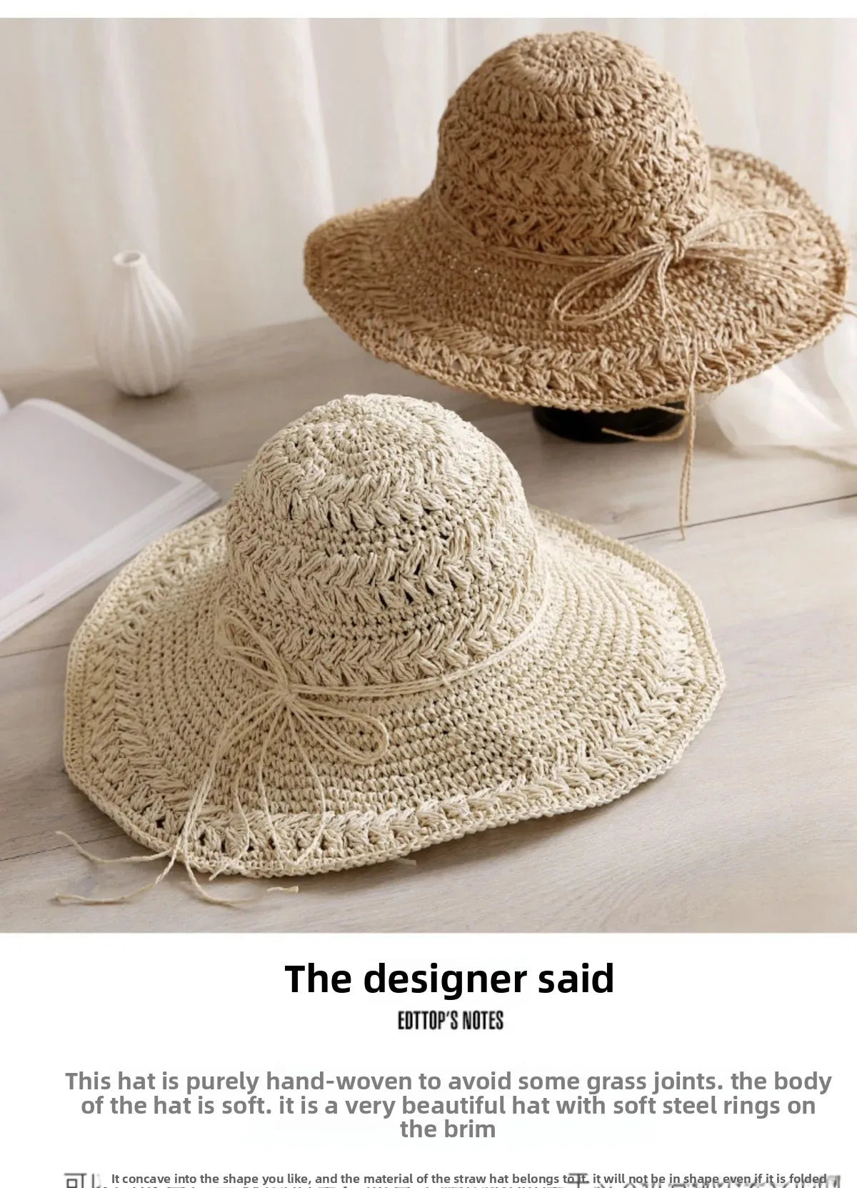 Foldable Sun Protection Straw Hat Women's Summer Korean Style Beach Vacation Outing Large Brim Sand Beach Cap Lace Net Hat