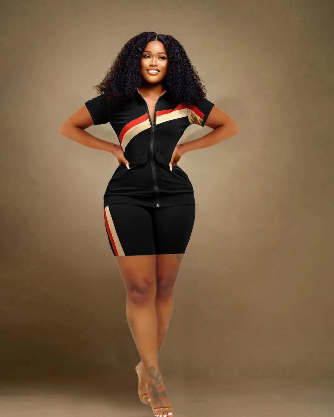 CM.YAYA Patchwork Fashion Women's Set Short Sleeve Track Top and Shorts Suit 2023 Sweatsuit Two 2 Piece Set Outfit Tracksuit