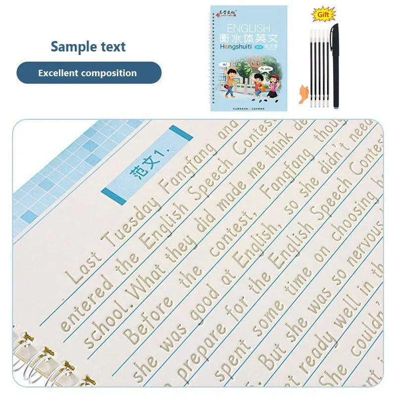 English Reusable Magic Book Copybook for Calligraphy Learning Alphabet Word Short Sentence Composition Handwriting Practice Book