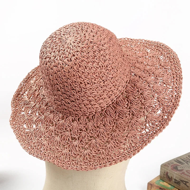 Summer Straw Hat for Women Large Brim Sun Hat Folding Travel Beach HatSun Shade Parent-child Hat Mom Girls Sun Hats