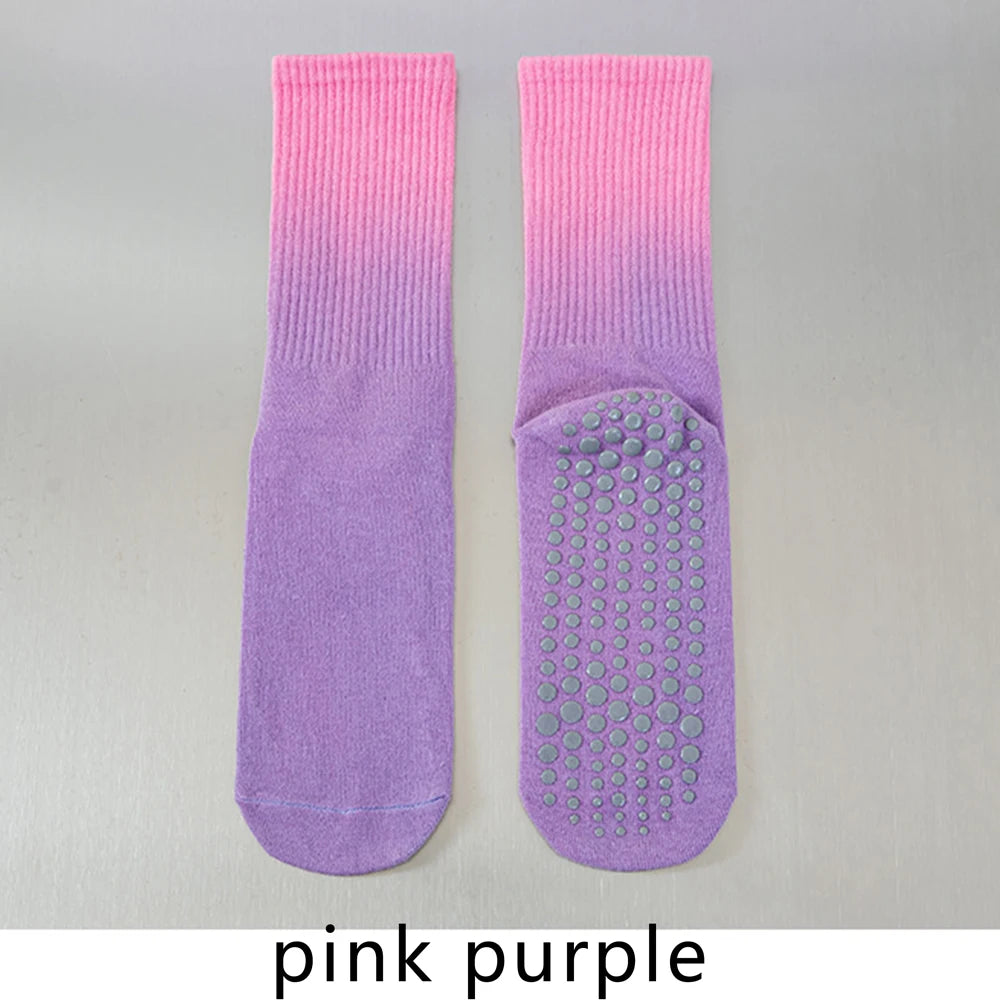 Colourful Women Sports Socks Cotton Mid-tube Bottom Professional Non-slip Silicone Indoor Fitness Socks Dance Pilates Yoga Socks