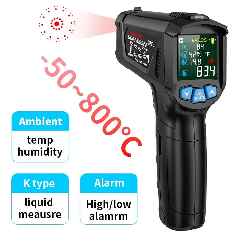-50~800℃ Digital Thermometer Infrared Thermometers  Non-contact Pyrometer Kitchen Laser Temperature Meter Hygrometer Mestek