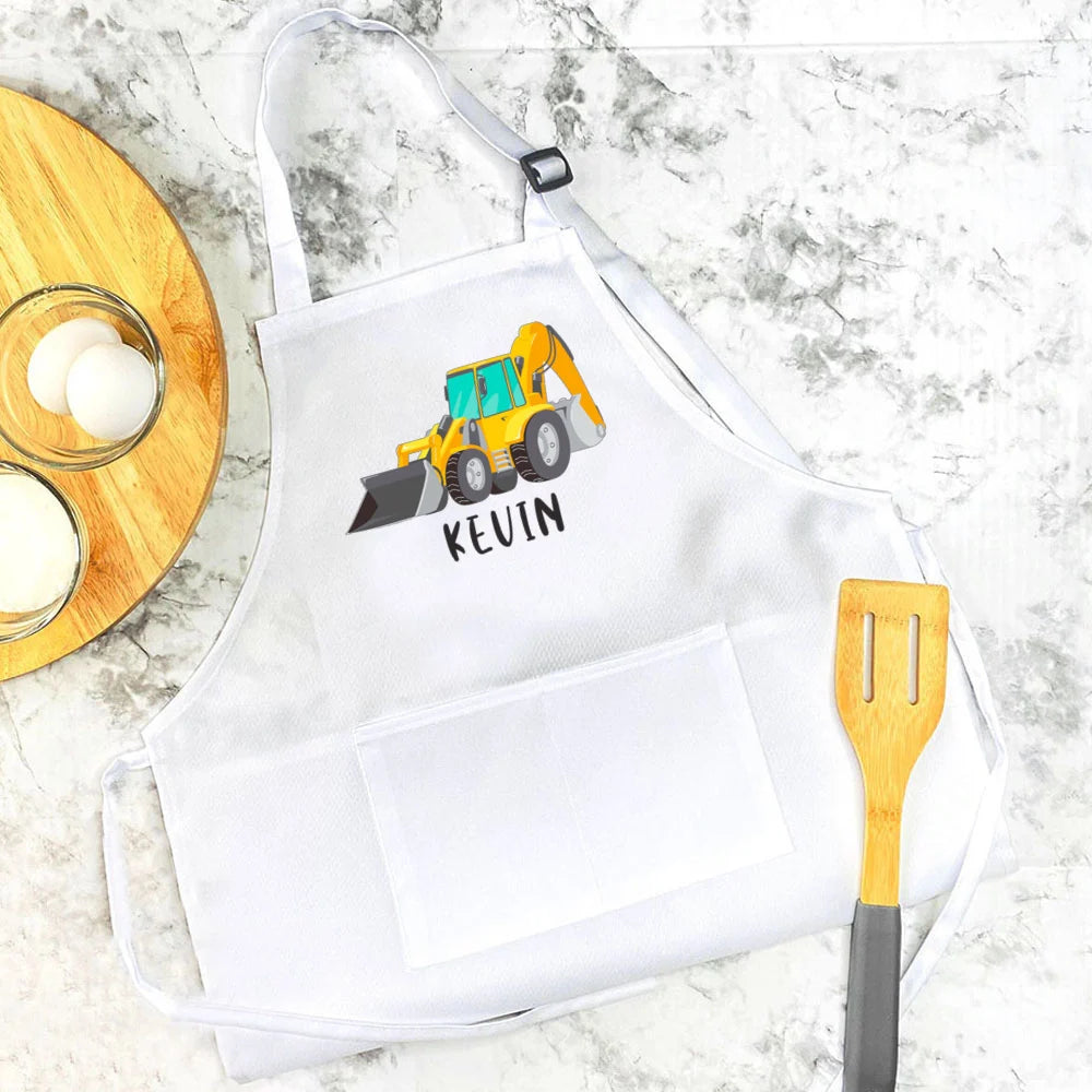 Personalised Apron Child's Fire Truck Name Apron Christmas Birthday Gift Baking Apron Toddler Apron Custom Kids Cooking Apron