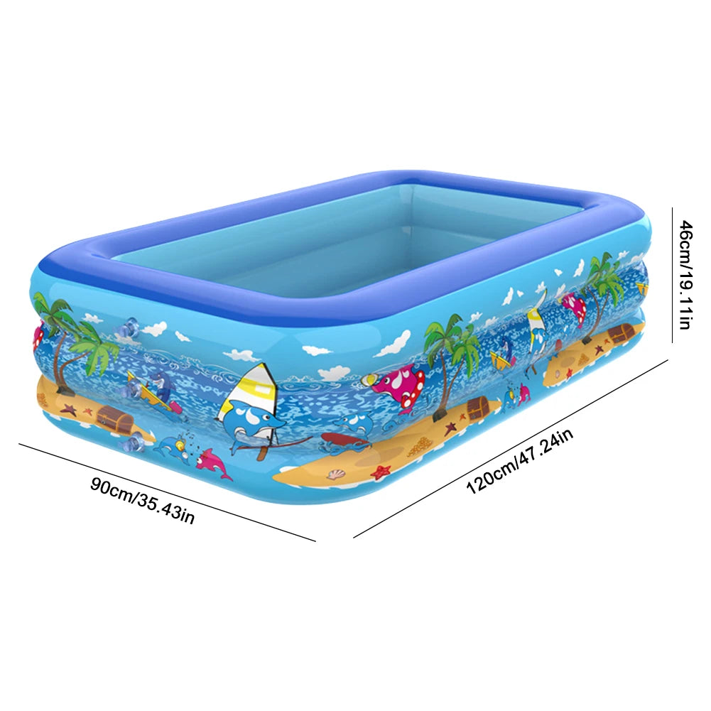 111-120cm Inflatable Swimming Pool PVC Framed Swimming Pool Cartoon Pattern Thickening Swimming Pool for Summer Outdoor Indoor