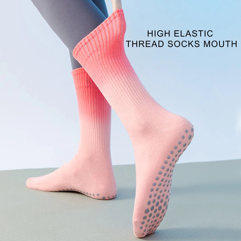 Colourful Women Sports Socks Cotton Mid-tube Bottom Professional Non-slip Silicone Indoor Fitness Socks Dance Pilates Yoga Socks