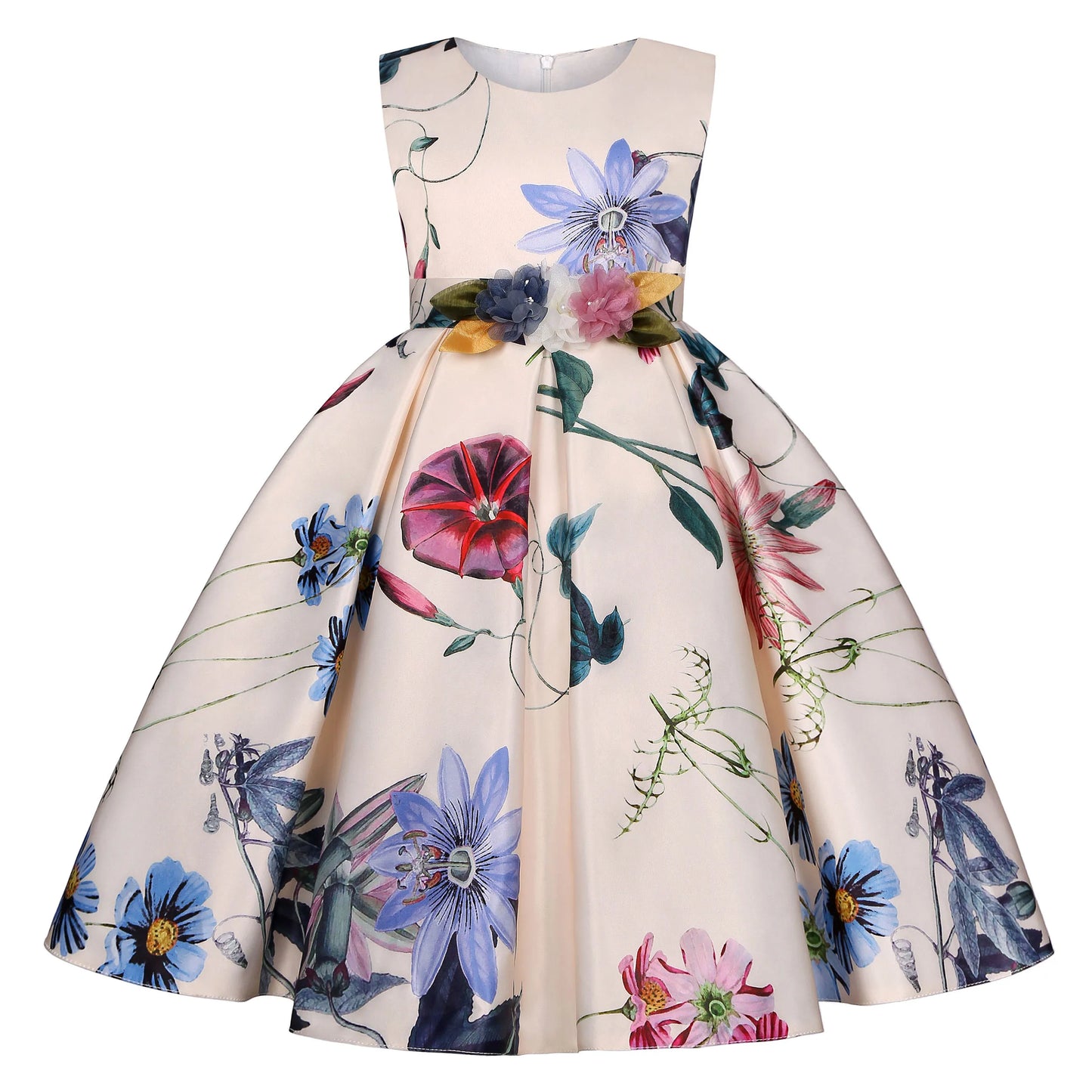 2025European and American children's new flower vintage print princess dress girl holiday party dress dress