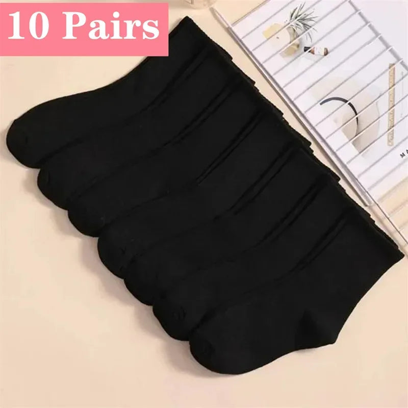 Mid Length Socks Women Classic Black White Solid Color Fashionable Casual Sports Absorbing Breathable Men Socks 1/7/10/20 Pairs